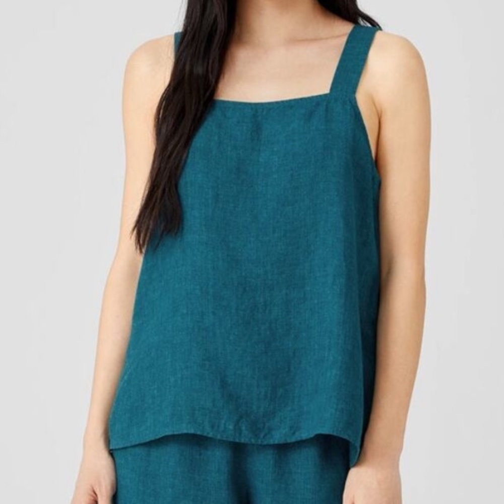 Eileen Fisher Washed Organic Linen Delave Sleeveless Crop Tank Top Coriander S